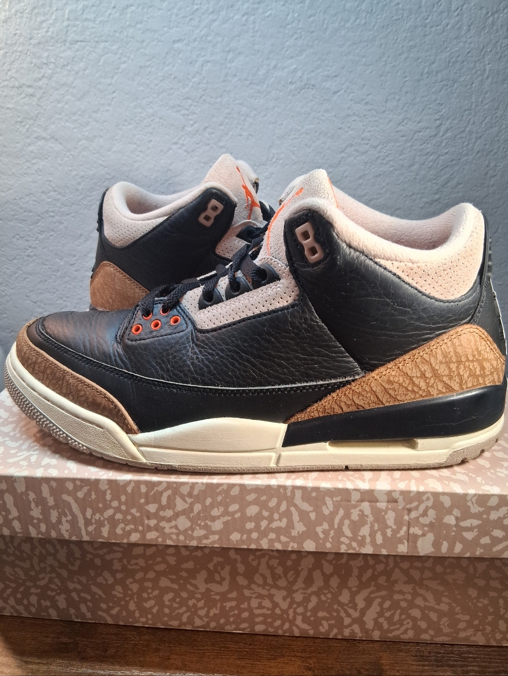 Jordan 3 Retro DESERT ELEPHANT Black, Brown & Cream with Orange Eyelets